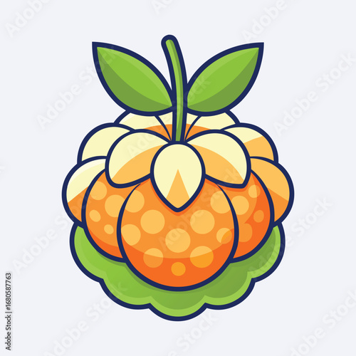 Stylized Orange and Cream Colored Cloudberry Illustration on a Light Blue Background