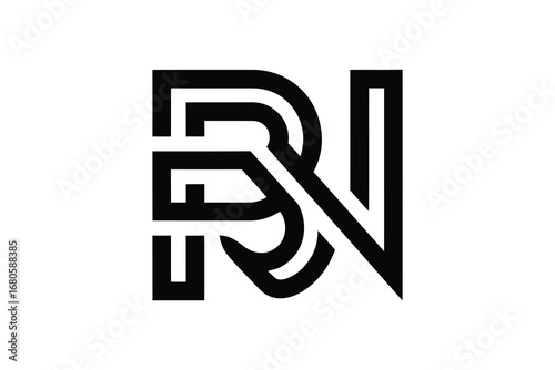Abstract design featuring interconnected letters r and n in black and white style