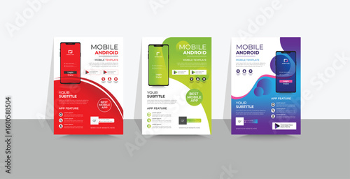 Modern Mobile app promotion flyer brochure vector template layout. 