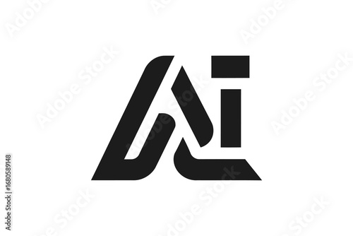 A stylized black and white logo featuring the letters a and i intertwined design