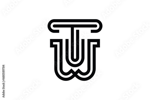 A stylized black and white monogram logo featuring the letters t and w design