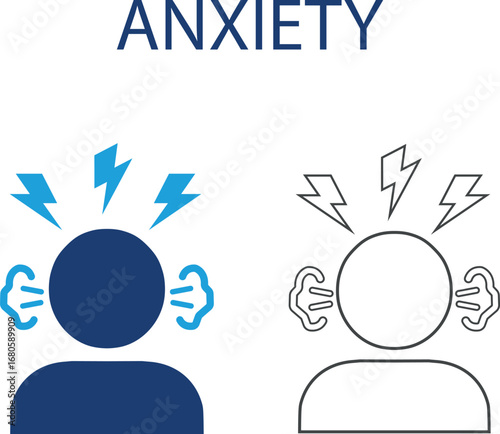 Anxiety Mental Health Illustration icons, Line art icons design
