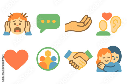 Children's Icon Collection. Flat vector mini-illustrations mental breakdown and communication in colors children's illustrations: