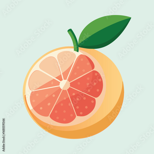 Illustrated grapefruit slice with leaf, a refreshing and vibrant citrus fruit image