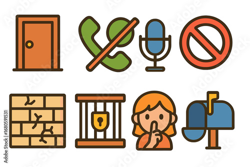 Colorful Communication Barriers. Flat vector mini-illustrations isolation communication barriers in colors children's