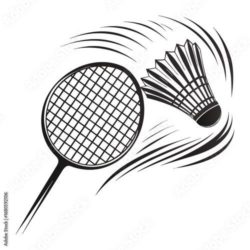 Badminton racket and shuttlecock in motion
