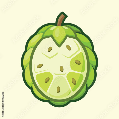 Cute Cartoon Half Sugar Apple or Sweetsop Fruit Vector Illustration