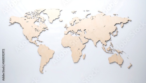A light beige wooden world map