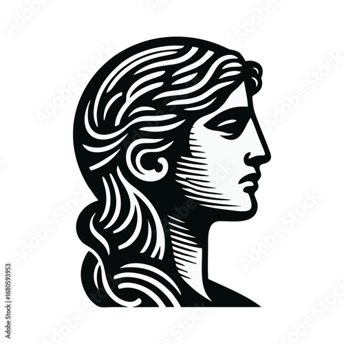 Stylized Classical Female Head Profile Vector Illustration