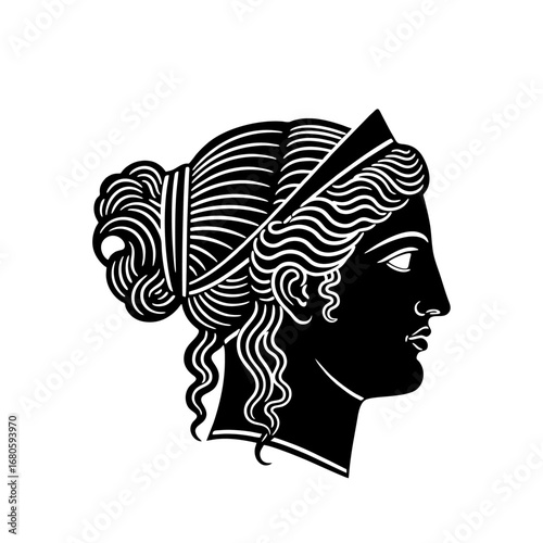 Classical Greek Woman Head Profile Silhouette Vector Illustration