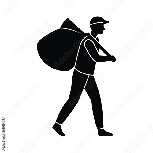 Worker Carrying Sack on Shoulder Graphic Design