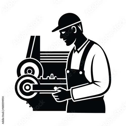 Worker Inspecting Machine Engineering Vector
