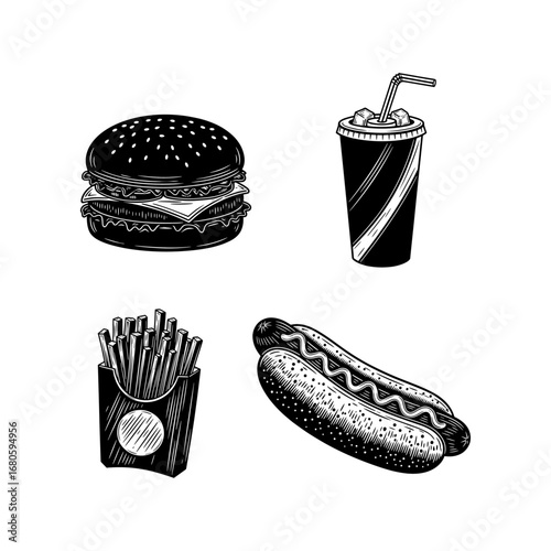 Fast foods silhouette icon logo flat vector design