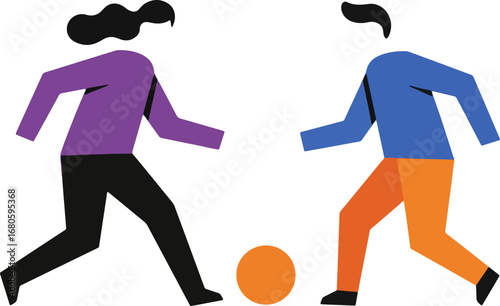 Man and woman playing football together, a vector illustration of teamwork, sports, and an active lifestyle on a white background