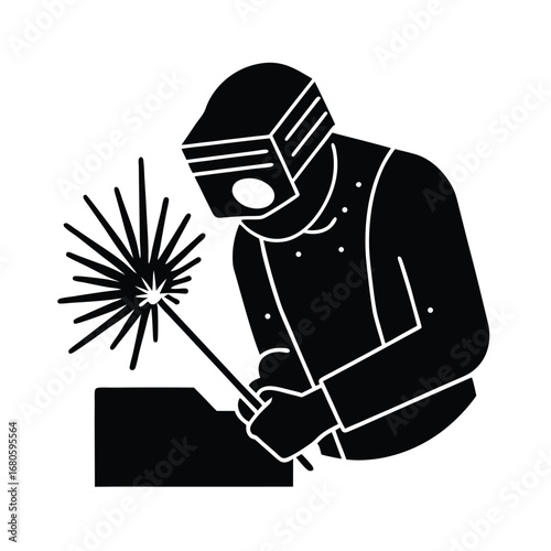 Worker Welding Metal Rods Industrial Vector Art