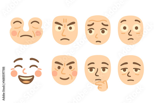Expressions in Vector Grid. Flat vector mini-illustrations expression wrinkles in colors children's illustrations: smiling