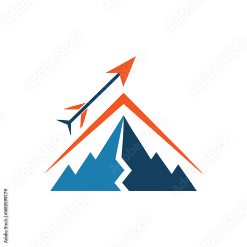 Line Arrow with Mountain and Plane Tip Logo Design