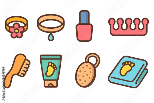 Colorful Toe Accessories. Flat vector mini-illustrations toe accessories in colors children's illustrations: toe ring, anklet,