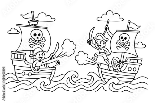 children coloring on the theme of pirates vector