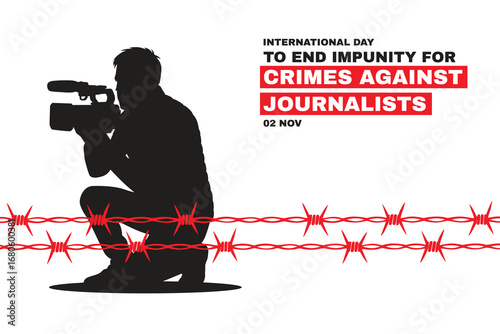 Vector illustration of International Day to End Impunity for Crimes Against Journalists. Symbol of press freedom, human rights, censorship, and risks faced by reporters worldwide.