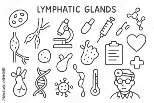 Simple Hormone Doodle Illustration. Hand-drawn doodle illustration gland hormone secretion hormone vial, gland, syringe, pill,