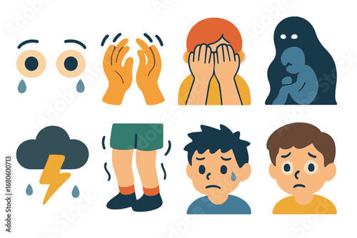 Emotional Icons in Color. Flat vector mini-illustrations bankruptcy in colors children's illustrations: empty wallet, closed cash