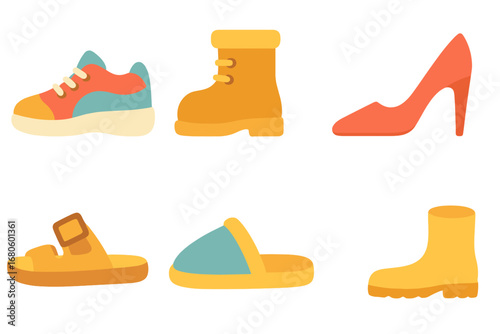 Giant Shoe Illustrations. Flat vector mini-illustrations giant shoe in colors children's illustrations: oversized sneaker, huge