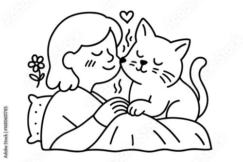 Intimate Doodle Embrace. Hand-drawn doodle illustration intimate nuzzle faces close, nose touch, heart, cheeks, eyes closed,