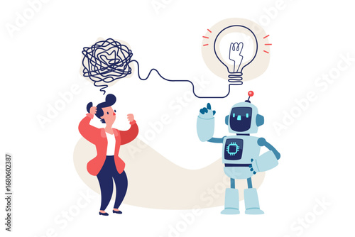 robot help confuse businesswoman clear her idea