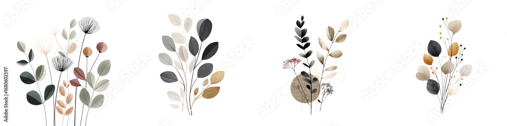 custom made wallpaper toronto digitalNeutral Watercolor Floral Arrangement Set on White