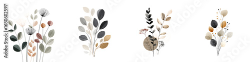 Wallpaper Mural Neutral Watercolor Floral Arrangement Set on White Torontodigital.ca