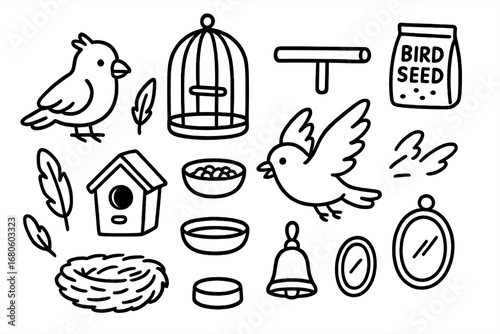 Pet Bird Doodle. Hand-drawn doodle illustration siblings rivalry childhood memories toys, playground, broken toy, angry faces,