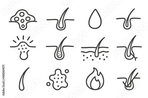Skincare Anatomy Doodle. Hand-drawn doodle illustration sebaceous glands and follicles sebaceous gland, hair follicle, oil droplet
