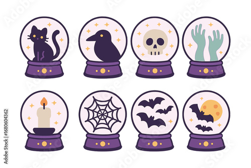 Spooky Crystal Ball Icons. Flat vector mini-illustrations spooky crystal ball in colors children's illustrations: crystal ball