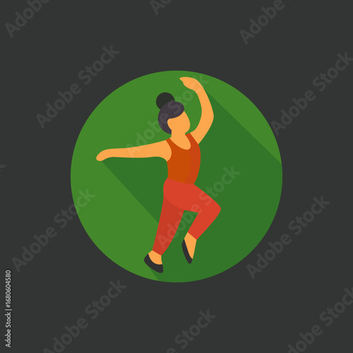Modern ballet dancer in red costume performing dance pose vector icon symbolizing choreography, art, culture, performance, wellness, health, fitness, and lifestyle