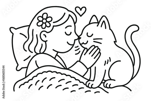 Tender Doodle Moment. Hand-drawn doodle illustration tender moment two faces, nose to nose, heart, closed eyes, gentle smile, hand