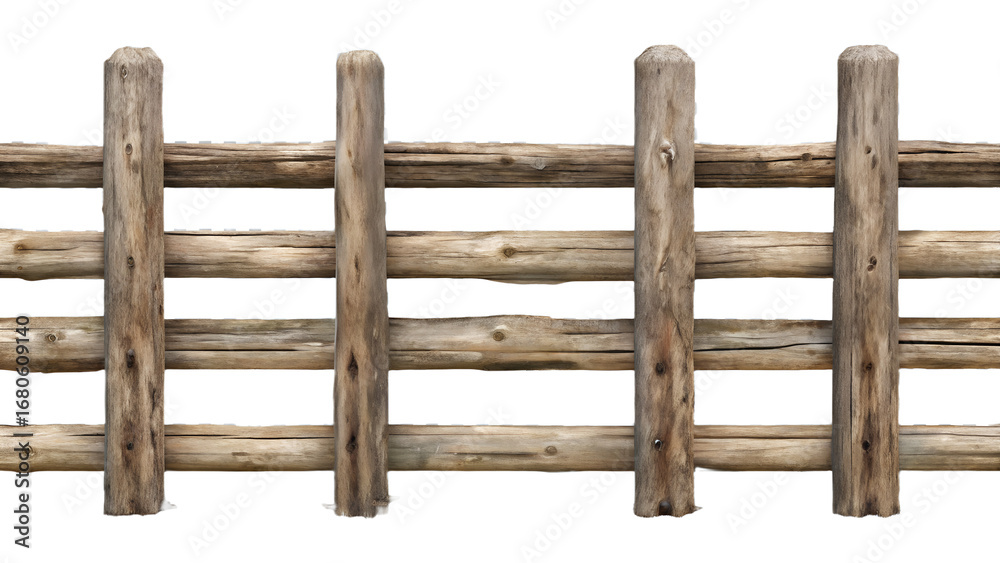 Obraz premium Rustic wooden fence isolated on transparent background for country or farm scenes