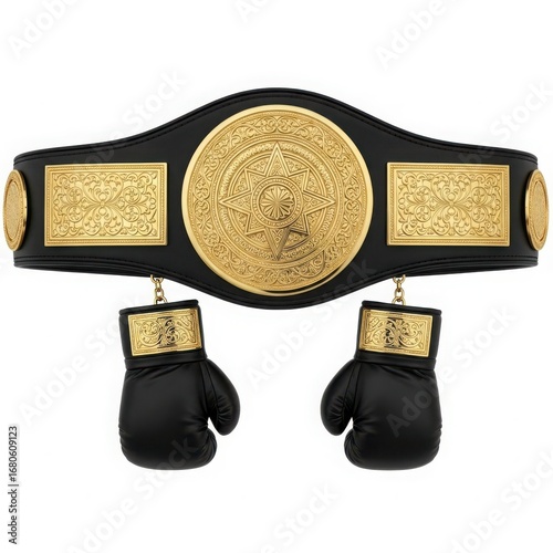 Championship boxing belt with miniature gloves decoration