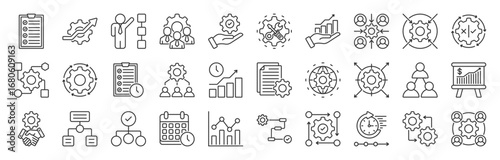 Workflow line icon set collection. Included planning, scheme, process, flowchart, progress, management, automation and more. Editable stroke. Vector illustration eps 10