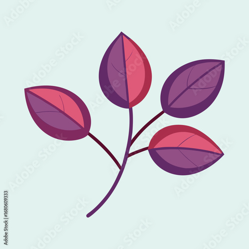 Stylized purple basil leaves on a simple branch with light green background