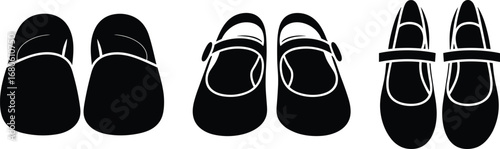 Silhouette vector set of various women’s shoes with straps and flats, ideal for fashion, footwear design, and style illustrations.