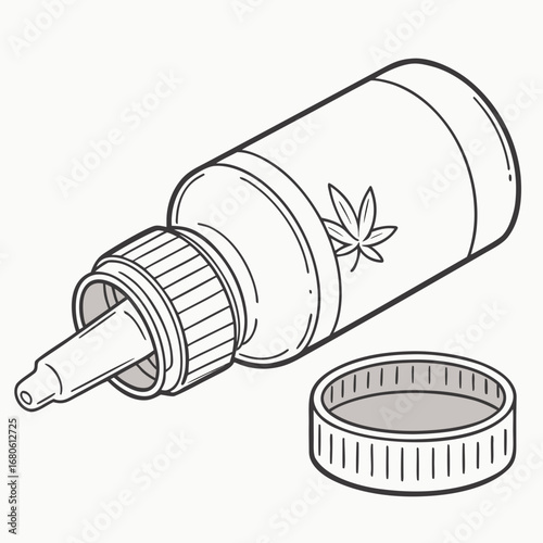 Illustration of a cannabis oil bottle with a dropper, , showcasing a natural and alternative medicine concept for health, wellness, and treatment
