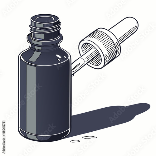 Illustration of a dark bottle with a dropper, , perfect for showcasing essential oils, medicines, or other liquid products in a clean and minimalist style