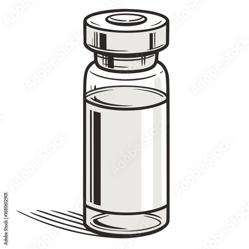 Illustration of a medicine vial, perfect for medical, pharmaceutical, or healthcare related designs, offering a clean and professional visual element