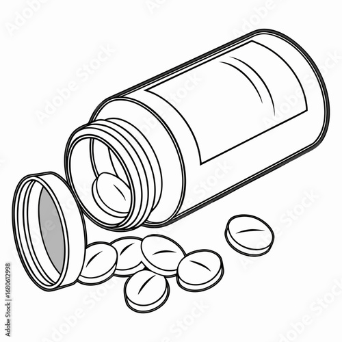 Illustration of a spilled pill bottle, representing medication, treatment, and healthcare, perfect for medical and pharmaceutical designs