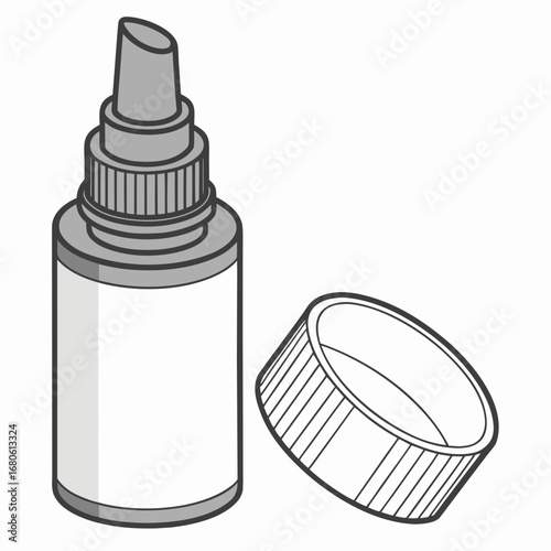 Vector art of isometric illustration of a dropper bottle with a screwon cap, representing liquid medicine, cosmetic serums, and essential oil packaging concepts
