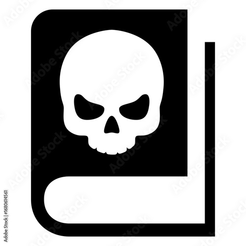 Logo libro de hechizos. Icono silueta de libro con calavera