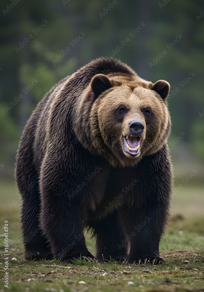 Fototapeta premium Aggressive Brown Bear in Forest