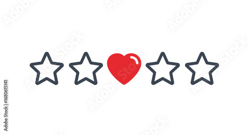 Iconic representation of a heart symbol surrounded by four star shapes, conveying positive feedback.