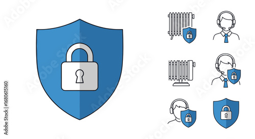 Illustrative representation of digital security, encompassing data protection and customer support services.